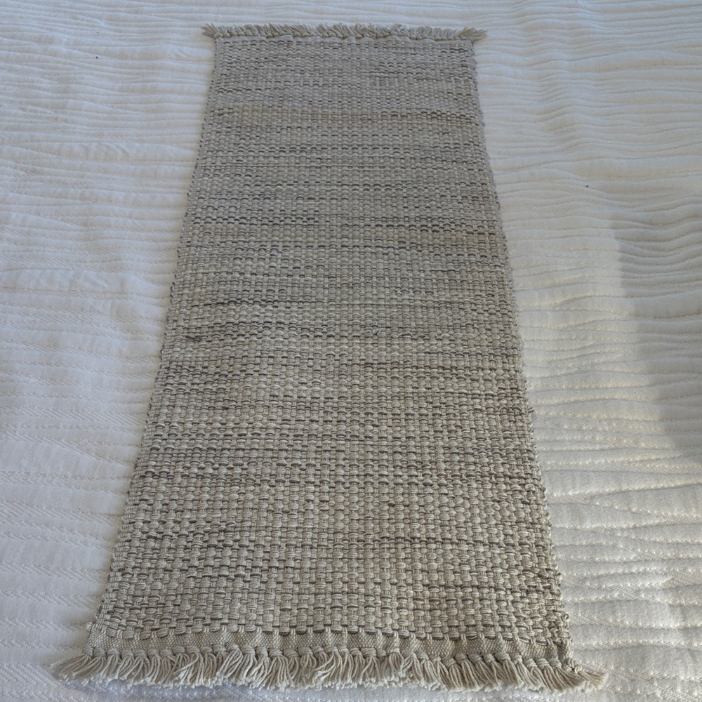 Contemporary Woven Shades of Cream and Gray Table Runner 39 x 13 inches